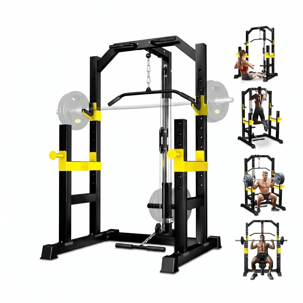 محطة السكوات الشاملة مع بكرة السحب (Power Cage with Lat Pulldown)