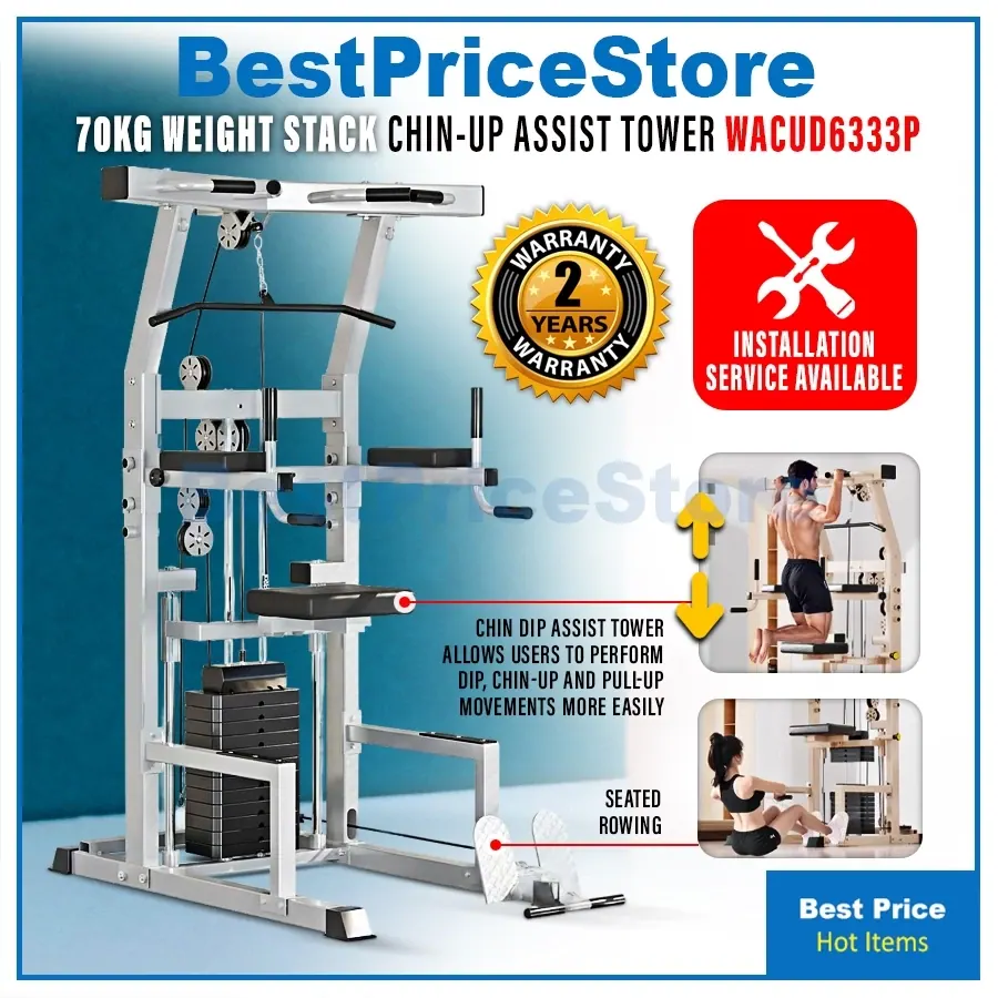 عقلة والغطس المطوّر مع أوزان مساعدة (Weight Assist Chin-Up & Dip Tower)