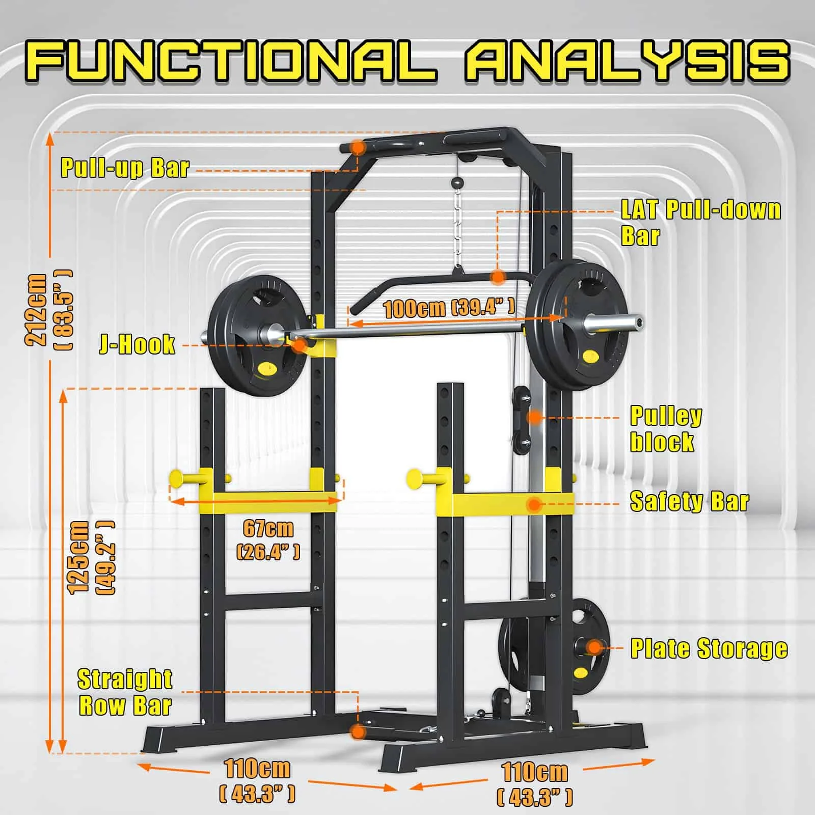 محطة السكوات الشاملة مع بكرة السحب (Power Cage with Lat Pulldown)