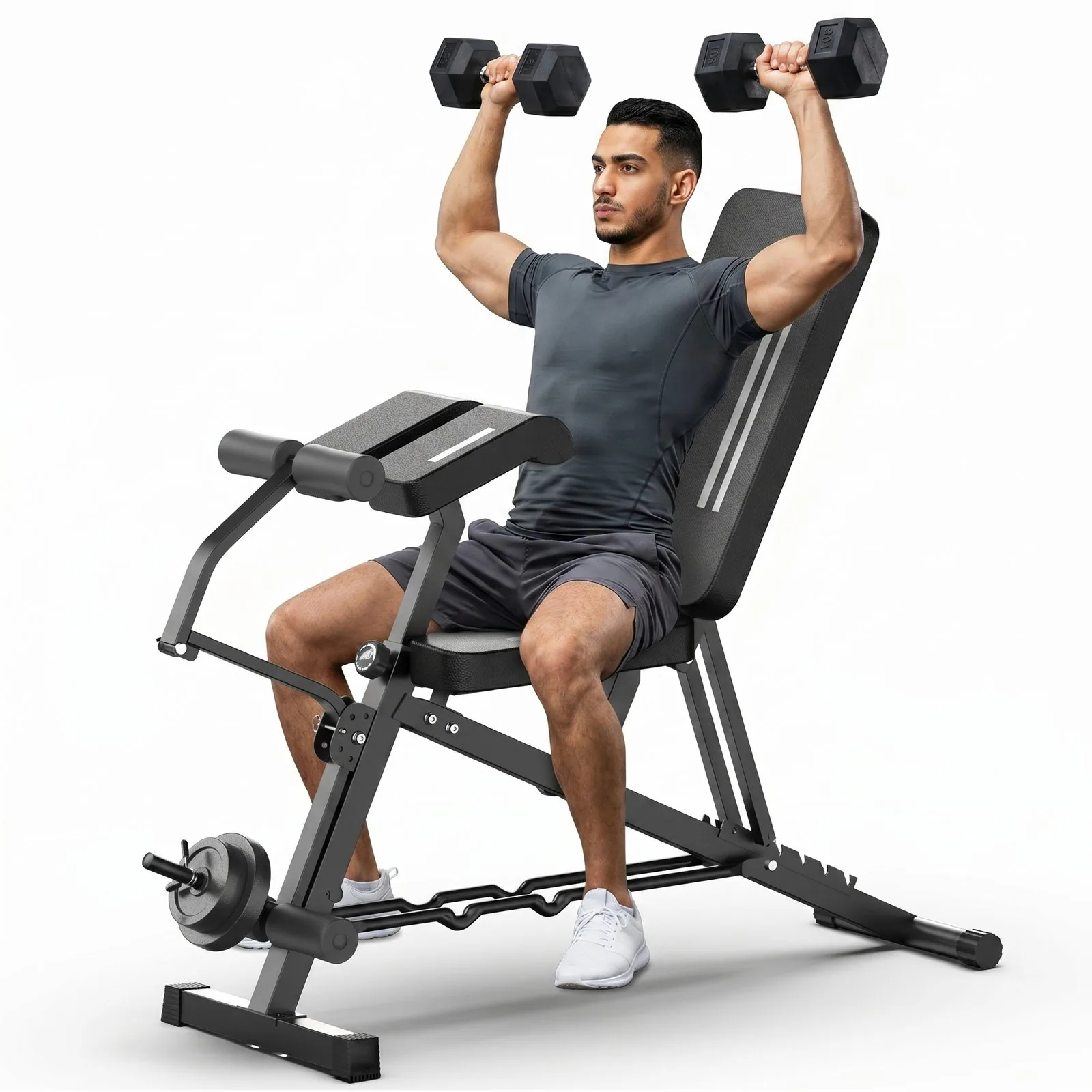 بنش تدريب متعدد الوظائف مع مسند ركاية (Multi-Function Bench with Preacher Curl)