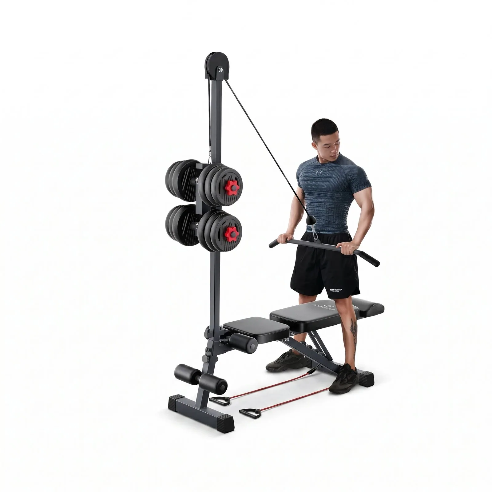 بنش تدريب متعدد الوظائف مع بكرة سحب علوية (Adjustable Bench with Pulley System)