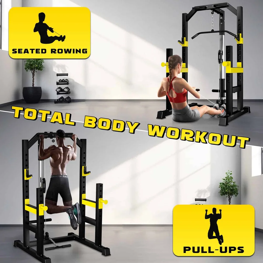 محطة السكوات الشاملة مع بكرة السحب (Power Cage with Lat Pulldown)